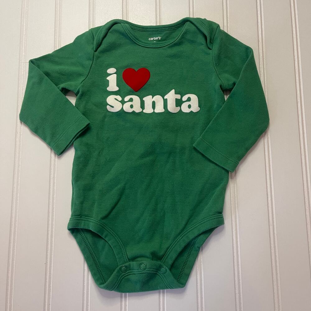 Carters Love‎ Santa Bodysuit Felt Heart Holidays Christmas Green Unisex 9 Months